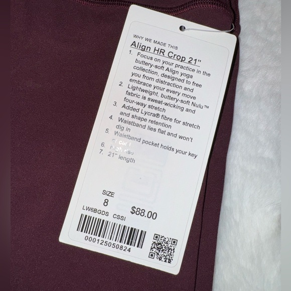 NWT Lululemon Align (Hi-Rise) Crop 21” Cassis SZ 8 - Picture 8 of 10